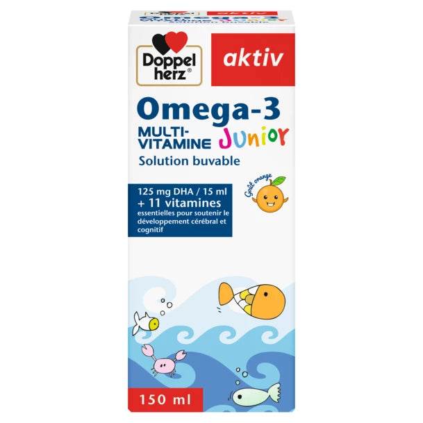 4009932411508_DHA_Omega_3_Junior_ml_150_fr_para-nova-prixmaroc-1 DOPPELHERZ AKTIV Oméga-3 Multivitamines Junior 150 Ml – Image 1
