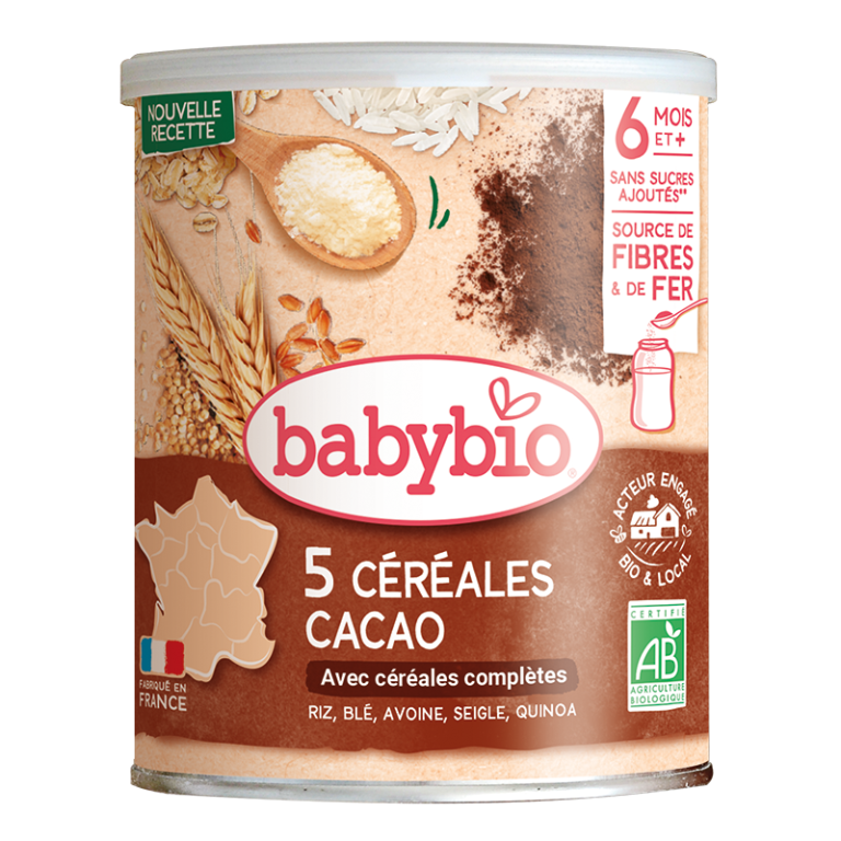 BABYBIO 5 Céréales Cacao 220g Bio Céréales Bébé Dès 8 Mois Alimentation Infantile - photo 2