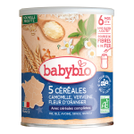 BABYBIO 5 Céréales Verveine Fleur d'Oranger Camomille 220g Bio Céréales Bébé Dès 6 Mois Alimentation Infantile