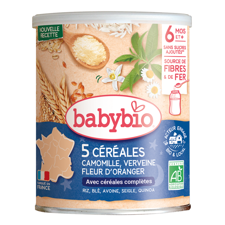 BABYBIO 5 Céréales Verveine Fleur d'Oranger Camomille 220g Bio Céréales Bébé Dès 6 Mois Alimentation Infantile - photo 2