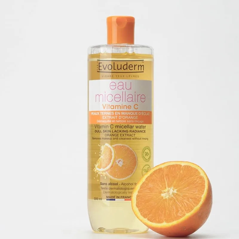 800x800-FICHE-PRODUIT-GAMME-VITAMINE-C-Eau-Micellaire-packshot-1-produit-nova-para-pharmacie-maroc-prix-livraison EVOLUDERM Eau Micellaire Vitamine C 250ml Démaquillant Nettoyant Éclat Tous Types Peaux – Image 1