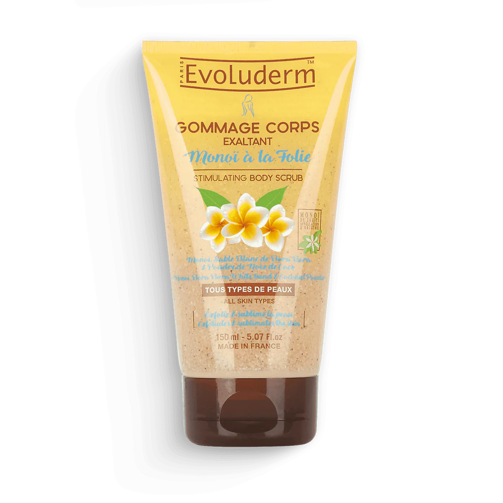 800x800-GOMMAGE-CORPS-MONOI-A-LA-FOLIE-150ML_1_1_1024x1024-nova-para-pharmacie-maroc-prix-livraison EVOLUDERM Gommage Corps Monoï à la Folie 150ml Exfoliation Douce Grains Naturels Peau Soyeuse Parfum Monoï Hydratation Intense – Image 1