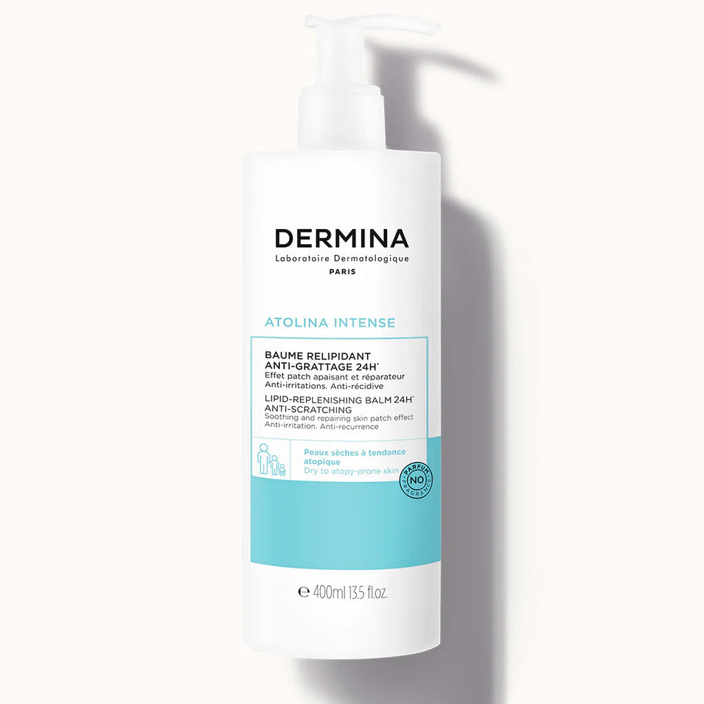 ATOLINA-BAUMEANTIGRATTAGE-01-nova-para-pharmacie-maroc-prix-livraison DERMINA Atolina Intense Baume Relipidant 400ml Soin Corps Hydratant Réparateur Peaux Atopiques – Image 1