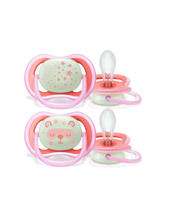 Avent-2-sucettes-ultra-air-night-6-18-fille-1-nova-para-pharmacie-maroc-prix-livraison AVENT Sucettes Ultra Air Night Fille 6-18m SCF376/22 Phosphorescentes Respirantes – Image 1