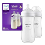 AVENT Biberon Natural Avec Tétine +3m 2x300ml SCY906/02 Pack Duo Anti-Colique Débit Moyen Bébé