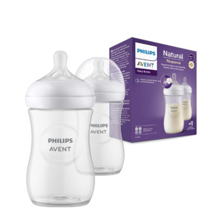 AVENT Biberon Natural Response Teat +1m 260ml SCY903/02 Pack Duo Anti-Colique Débit Lent Bébé