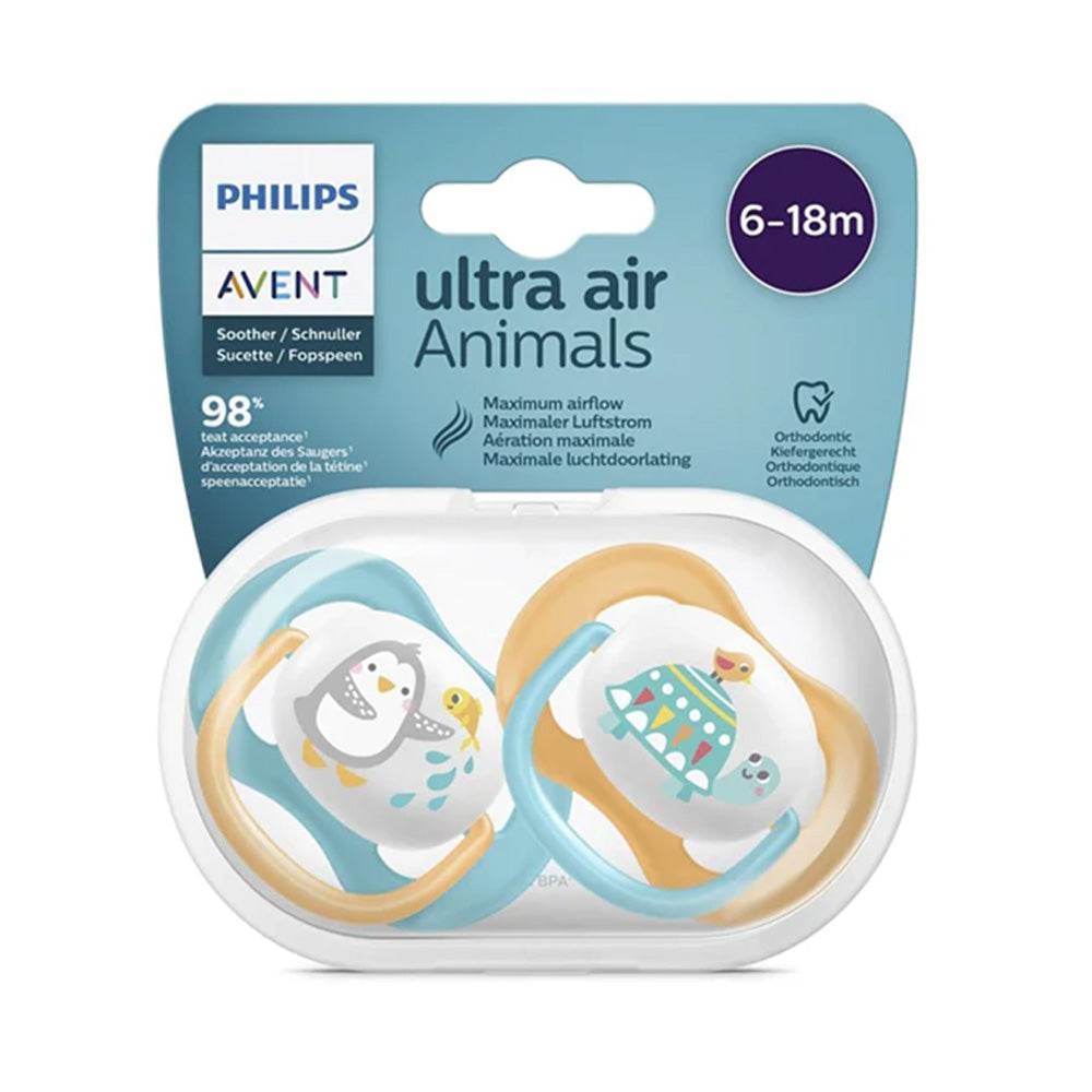 Avent-Sucettes-Ortho-6-18m-Boy-Scf-08-007-peng-Turt-Parapharmacie-Casablanca-Prix-Maroc AVENT Sucettes Orthodontiques 6-18m Garçon SCF080/07 Ultra Air Pingouin Tortue – Image 1