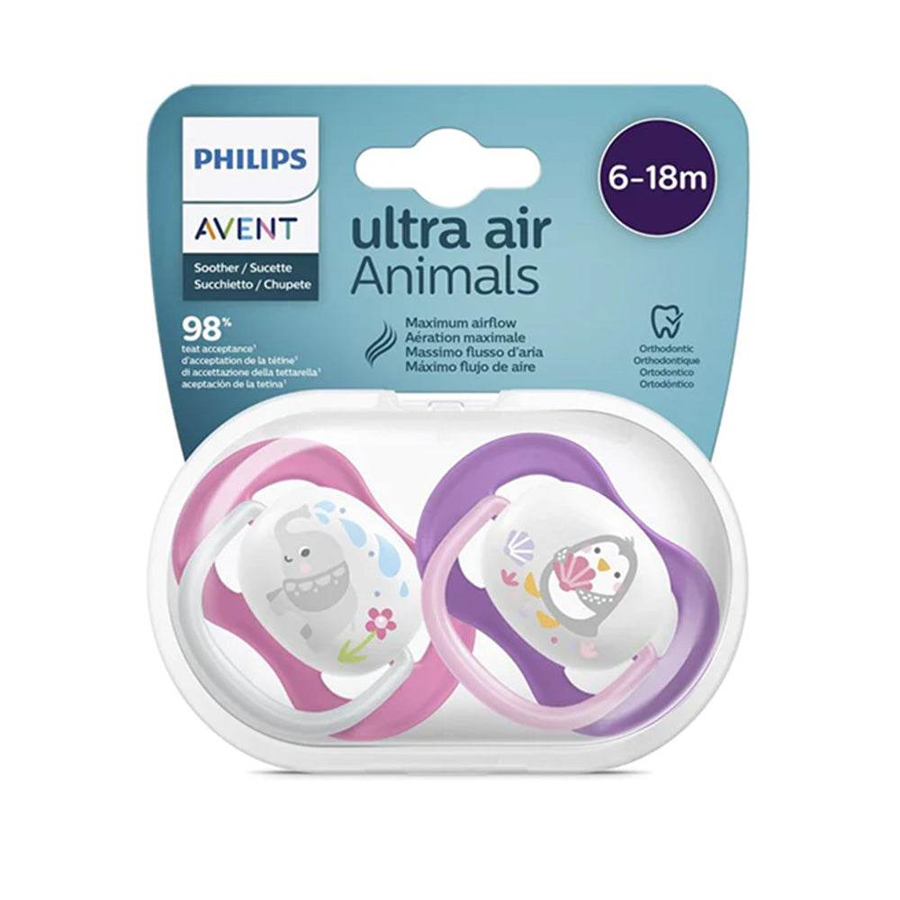 Avent-Sucettes-Ortho-6-18m-Girl-Scf-08-008-Elep-peng-Parapharmacie-Casablanca-Prix-Maroc AVENT Sucettes Orthodontiques 6-18m Fille SCF080/08 Ultra Air Éléphant Pingouin – Image 1