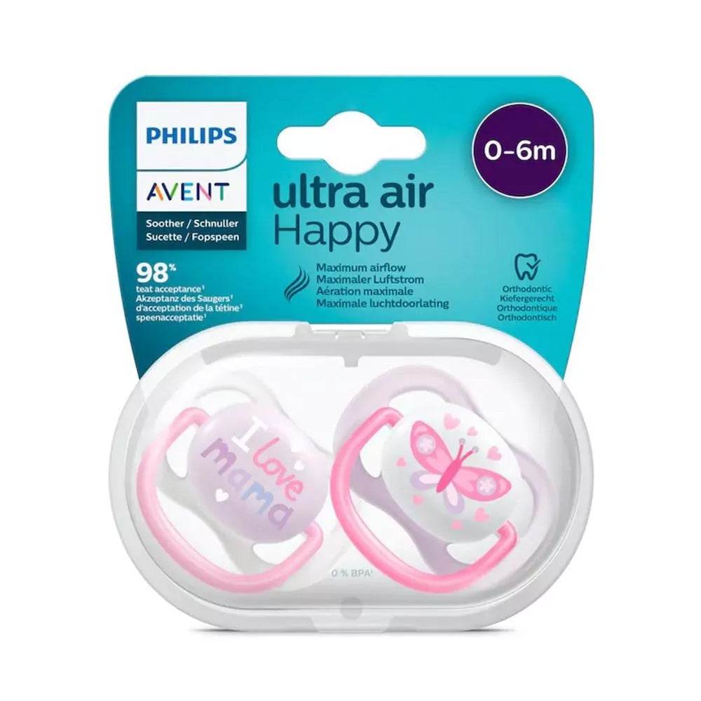 AventSuc-Air-Coll-0-6m-Girl-Scf-08-002-MAM-BFL-Parapharmacie-Casablanca-Prix-Maroc AVENT Sucettes Air Coll 0-6m Girl SCF080/02 Sucettes Ultra Air Fille – Image 1
