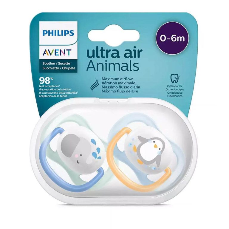 AVENT Sucettes Orthodontiques 0-6m Garçon SCF080/05 Ultra Air Éléphant Pingouin