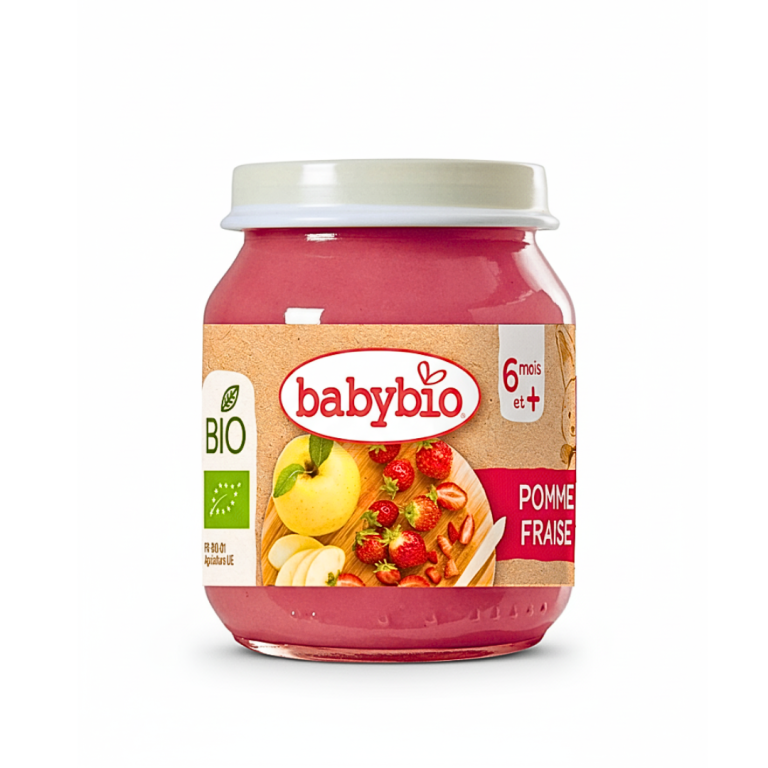 BABYBIO Petit Pot Pomme Fraise 130g Bio Compote Bébé 6 Mois Saveur Fruitée Gourmande