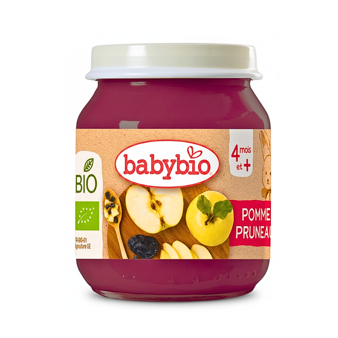 Babybio-Petit-Pot-Pomme-Pruneau-130g-nova-para-pharmacie-maroc-prix-livraison BABYBIO Petit Pot Pomme Pruneau 130g Bio Compote Bébé 4 Mois Transit Naturel – Image 1