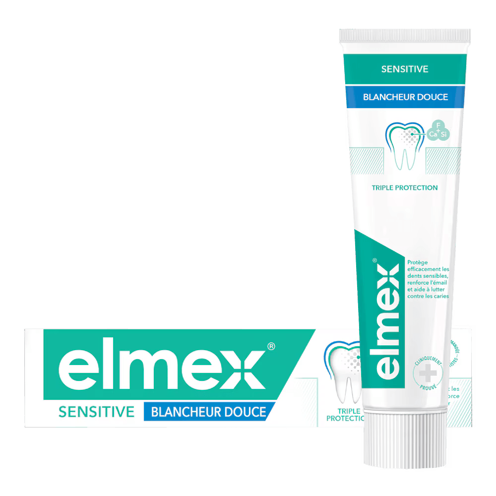 ELMEX Sensitive Blancheur 75ml Dentifrice Dents Sensibles Fluorure d’Amines Protection Collets Blancheur Douce Anti-Caries ELMEX Sensitive Blancheur 75ml Dentifrice Dents Sensibles Fluorure d’Amines Protection Collets Blancheur Douce Anti-Caries