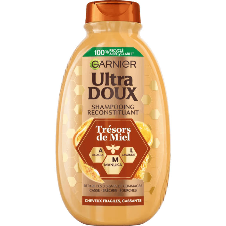 GARNIER Ultra Doux Shampoing Trésor de Miel 200ml Shampooing Réparateur Cheveux Abîmés Miel Gelée Royale Nutrition Intense