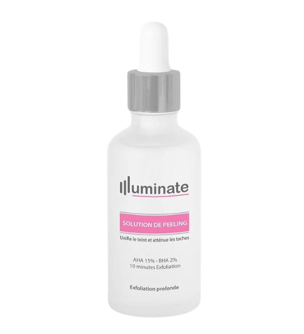 Illuminate Peeling Solution AHA 15% BHA 2% 30ml Sérum Exfoliant Visage Doux Anti-Âge Éclat Débutant Illuminate Peeling Solution AHA 15% BHA 2% 30ml Sérum Exfoliant Visage Doux Anti-Âge Éclat Débutant