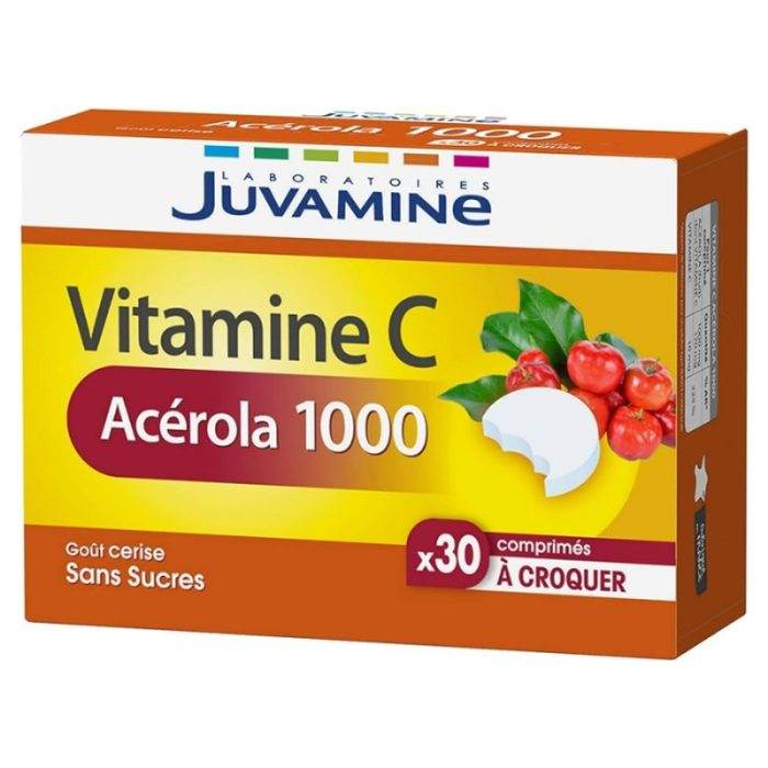 JUVAMINE Vitamine C Acerola 30 Comprimés à Croquer 500mg Immunité Défenses Naturelles Énergie Anti-Fatigue JUVAMINE Vitamine C Acerola 30 Comprimés à Croquer 500mg Immunité Défenses Naturelles Énergie Anti-Fatigue