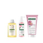 KLORANE Routine Cheveux Blonds Camomille Shampooing + Après-Shampooing 200ml Éclat Reflets Dorés Blond Lumineux +  Sérum SOS à la Pivoine BIO 100ml