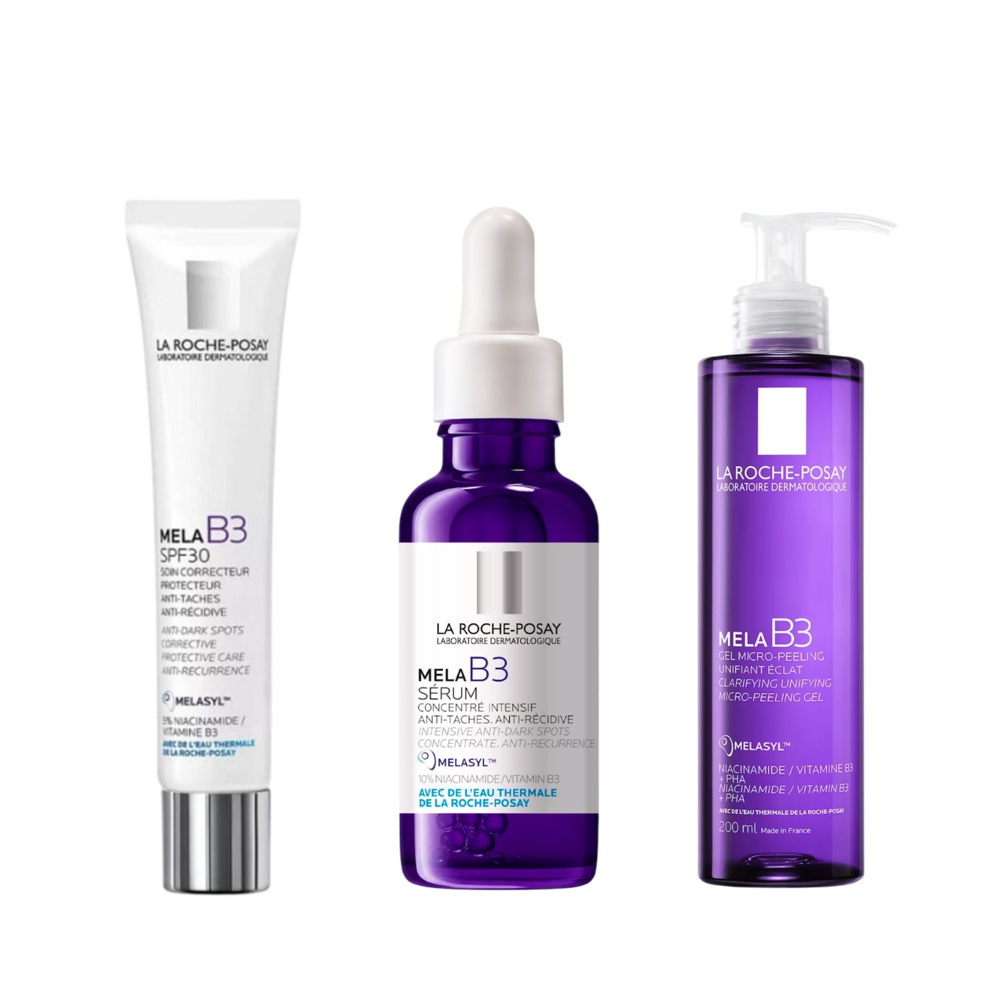 La Roche-Posay Mela B3 Routine Anti-Taches Complète Sérum Correcteur SPF Gel Micro-Peeling Niacinamide Cure Intensive La Roche-Posay Mela B3 Routine Anti-Taches Complète Sérum Correcteur SPF Gel Micro-Peeling Niacinamide Cure Intensive