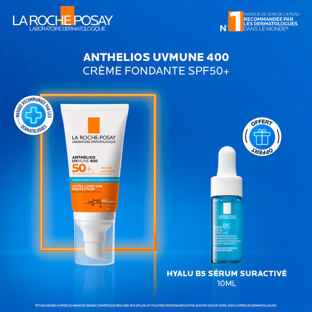La Roche-Posay Anthelios UVMune 400 Crème Hydratante SPF50+ Peaux Normales à Sèches 50 ml + Hyalu B5 10 ml Offert La Roche-Posay Anthelios UVMune 400 Crème Hydratante SPF50+ Peaux Normales à Sèches 50 ml + Hyalu B5 10 ml Offert