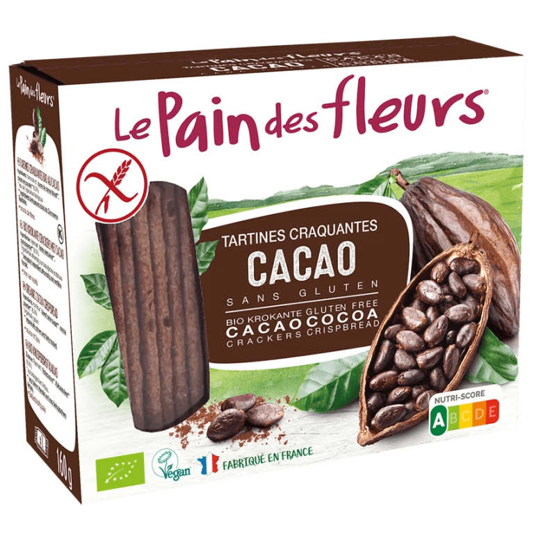 LE PAIN DES FLEURS Tartines Craquantes au Cacao Sans Gluten 150g Bio Vegan Petit-Déjeuner Gourmand Chocolaté
