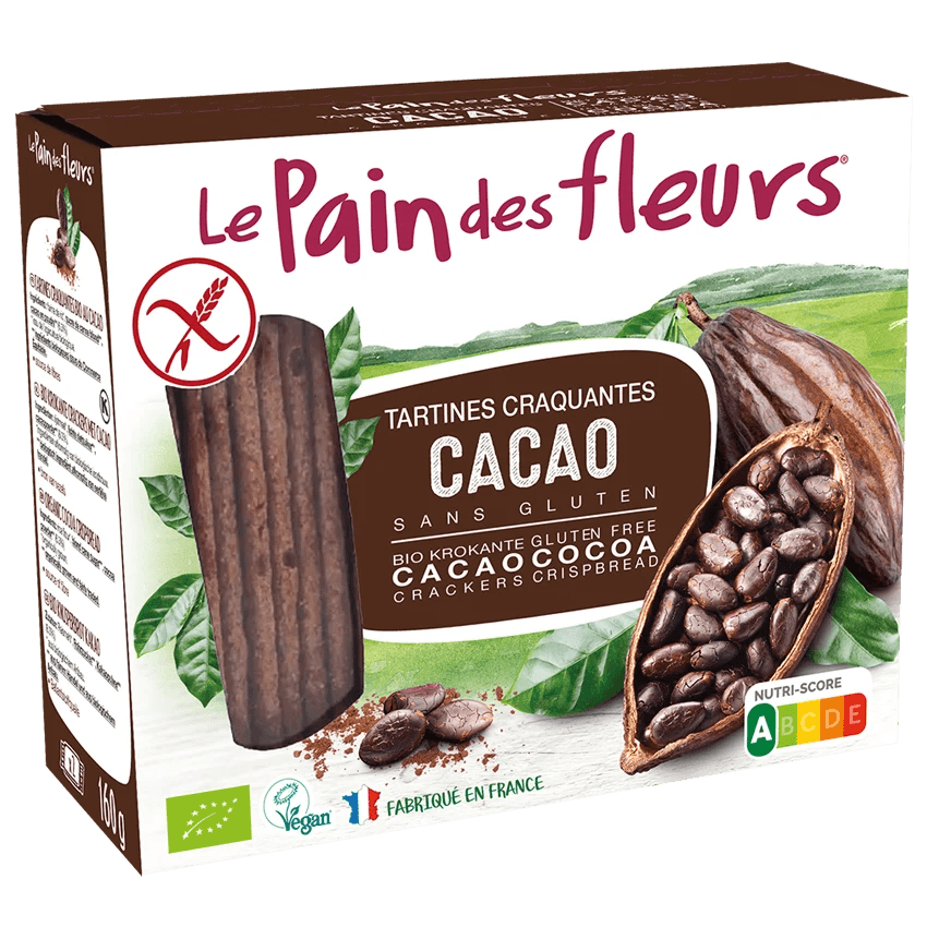 LE PAIN DES FLEURS Tartines Craquantes au Cacao Sans Gluten 150g Bio Vegan Petit-Déjeuner Gourmand Chocolaté LE PAIN DES FLEURS Tartines Craquantes au Cacao Sans Gluten 150g Bio Vegan Petit-Déjeuner Gourmand Chocolaté