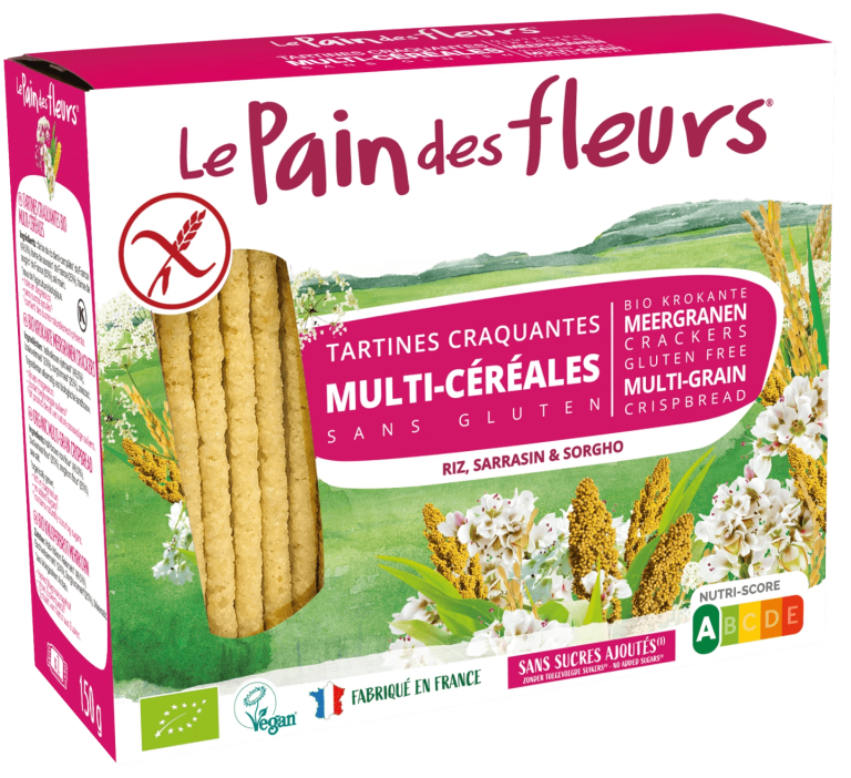 LE PAIN DES FLEURS Multi-Céréales 150g Galettes Croustillantes Bio Sans Gluten Vegan Petit-Déjeuner Sain