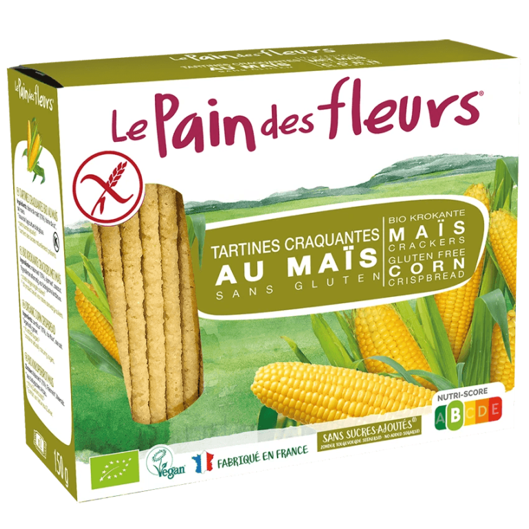 LE PAIN DES FLEURS Tartines Craquantes Maïs Riz 150g Bio Sans Gluten Vegan Petit-Déjeuner Naturel Léger