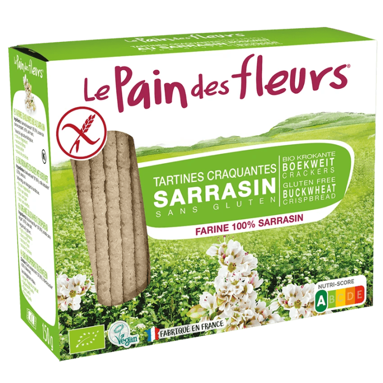 LE PAIN DES FLEURS Tartines Craquantes au Sarrasin Bio Sans Gluten 100g Vegan Petit-Déjeuner Naturel Rustique