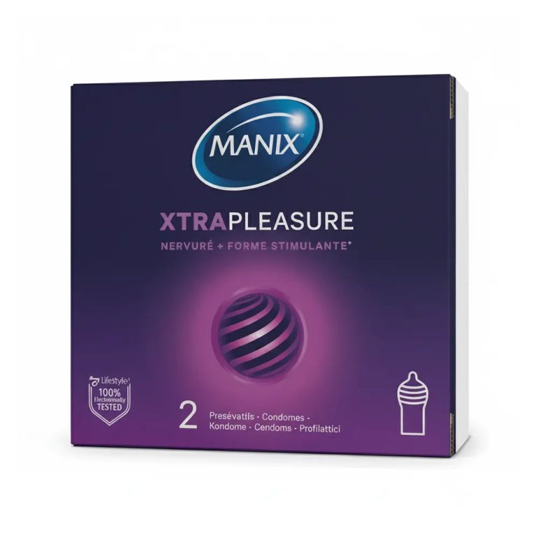MANIX Xtra Pleasure 2 Préservatifs Stimulants Nervurés Perlés Gel Lubrifiant Protection Plaisir Intense