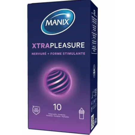 MANIX Xtra Pleasure Double Extase 10 Préservatifs Stimulants Nervurés Perlés Gel Lubrifiant Protection Plaisir Intense MANIX Xtra Pleasure Double Extase 10 Préservatifs Stimulants Nervurés Perlés Gel Lubrifiant Protection Plaisir Intense