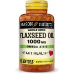 Mason Natural Flaxseed Oil 1000 mg 100 Softgels - Huile Lin Oméga 3-6-9 Cœur