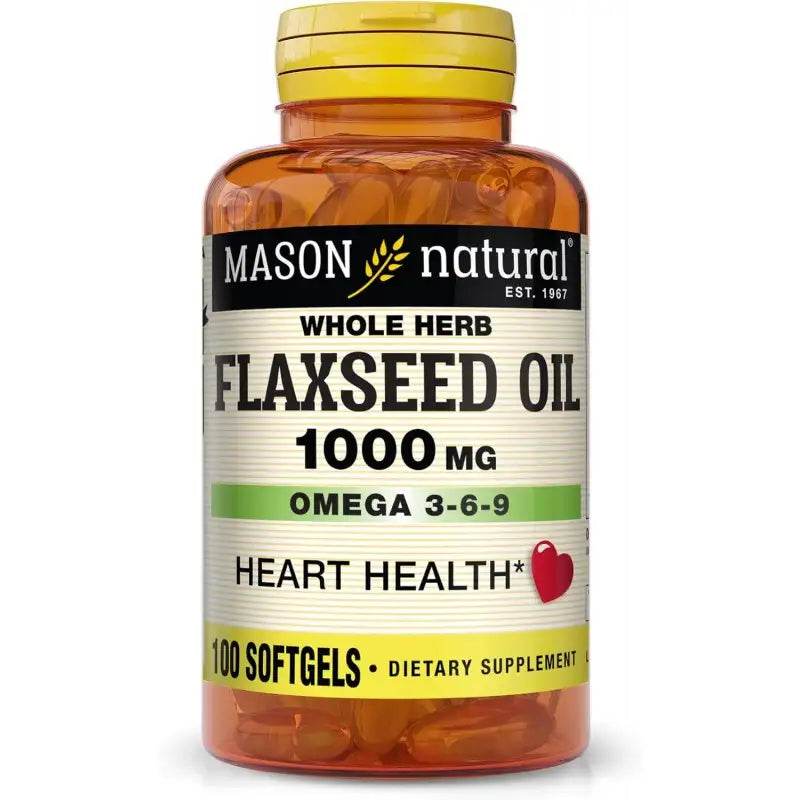 Mason Natural Flaxseed Oil 1000 mg 100 Softgels - Huile Lin Oméga 3-6-9 Cœur Mason Natural Flaxseed Oil 1000 mg 100 Softgels - Huile Lin Oméga 3-6-9 Cœur