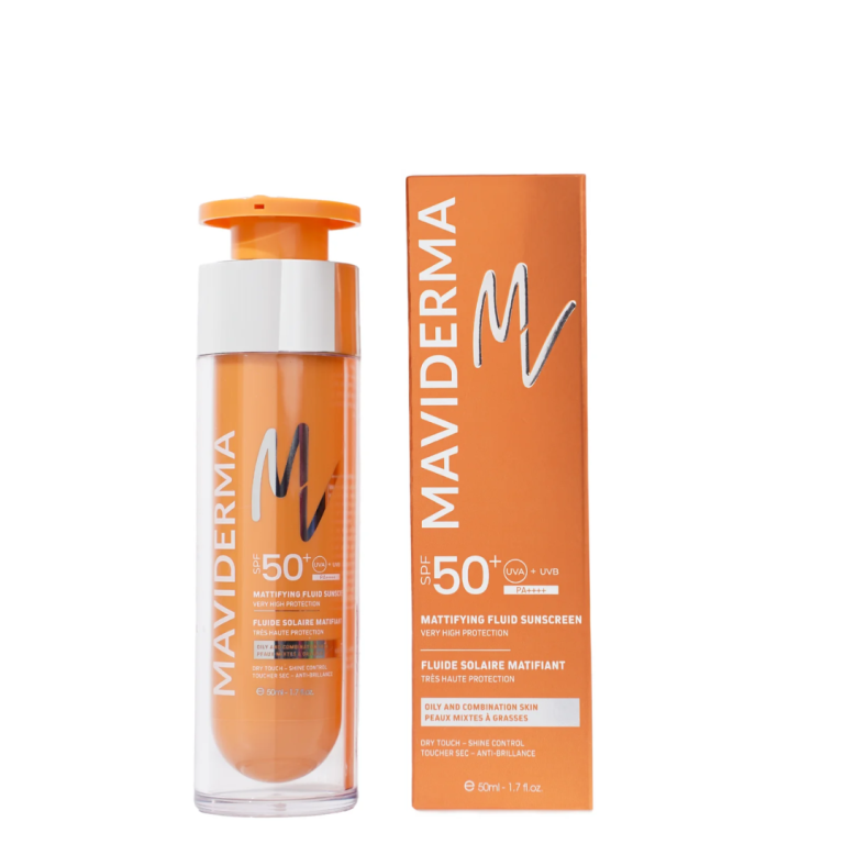 MAVIDERMA Écran Fluide Matifiant SPF50+ 50ml Crème Solaire Visage Très Haute Protection Texture Matifiante Peaux Grasses