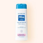 MIXA Lait de Toilette Très Doux 300ml Nettoyant Corps Visage Bébé Hypoallergénique Peau Sensible Formule Douce Sans Rinçage