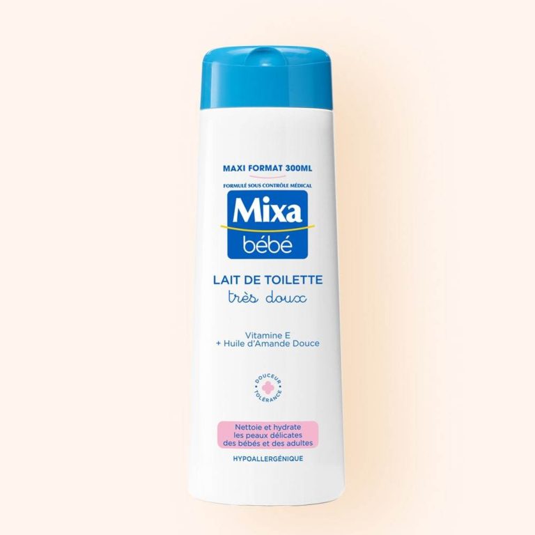 MIXA Lait de Toilette Très Doux 300ml Nettoyant Corps Visage Bébé Hypoallergénique Peau Sensible Formule Douce Sans Rinçage