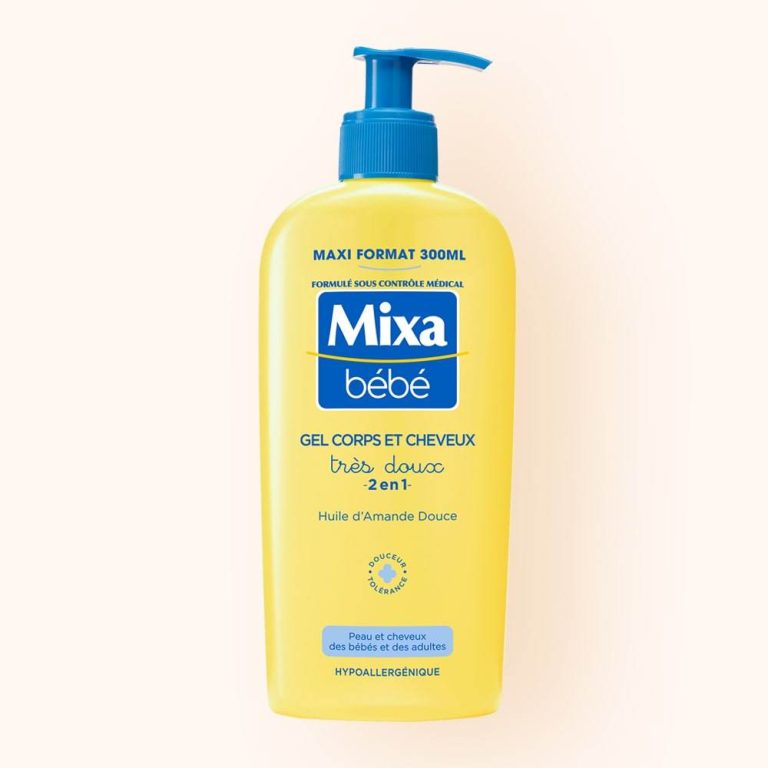 MIXA Bébé Gel Corps & Cheveux Très Doux 2en1 300ml Gel Lavant Hypoallergénique Peau Sensible Nouveau-né Formule Douce