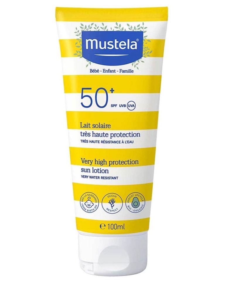 Mustela Lait Solaire Très Haute Protection SPF 50+ Bébé Enfant Anti UVA UVB Résistant Eau