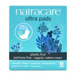 NATRACARE Serviette Ultra Super + Wings 12 Unités Protection Hygiénique Bio Coton Naturel Flux Abondant