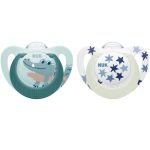 Lot de 2 Sucettes Star Night & Day NUK 6-18M - Bleu & Vert