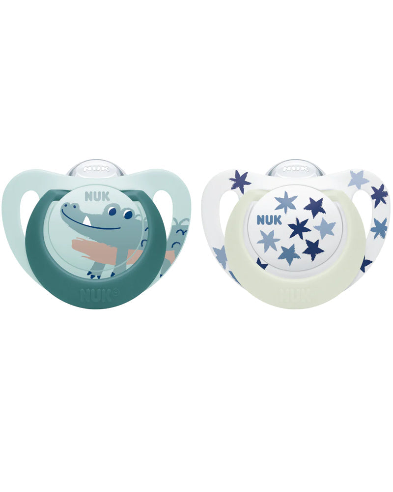 Lot de 2 Sucettes Star Night & Day NUK 6-18M - Bleu & Vert Lot de 2 Sucettes Star Night & Day NUK 6-18M - Bleu & Vert