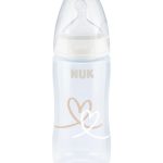 Nuk Biberon PP 300ml tétine en silicone 0-6 mois - Cœur Beige