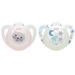 Lot de 2 Sucettes Star Night & Day NUK 0-6M - Étoiles & Chat