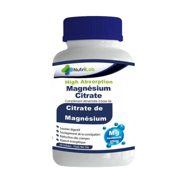 NUTRILAB Magnésium Citrate 300mg 60 Gélules Complément Alimentaire Magnésium Citrate Stress Sommeil Muscles Relaxation Énergie NUTRILAB Magnésium Citrate 300mg 60 Gélules Complément Alimentaire Magnésium Citrate Stress Sommeil Muscles Relaxation Énergie