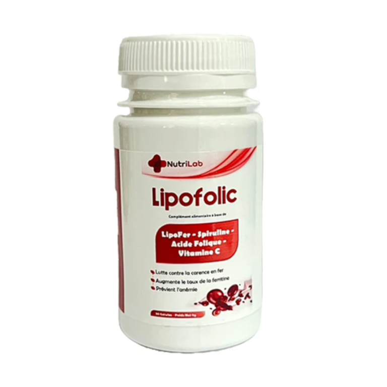NUTRILAB Lipofolic Fer 30 Gélules Complément Alimentaire Fer Acide Folique Grossesse Femmes Enceintes Anémie Vitalité