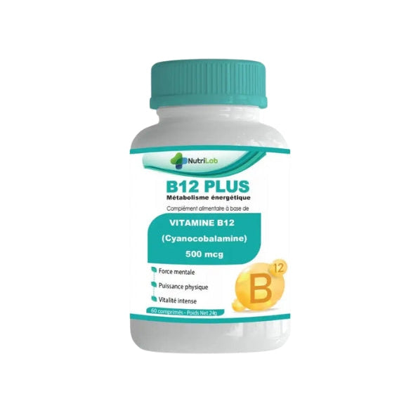 NUTRILAB B12 Plus 60 Comprimés Vitamine B12 Énergie Anti-Fatigue Système Nerveux Immunité Vitalité Adultes NUTRILAB B12 Plus 60 Comprimés Vitamine B12 Énergie Anti-Fatigue Système Nerveux Immunité Vitalité Adultes