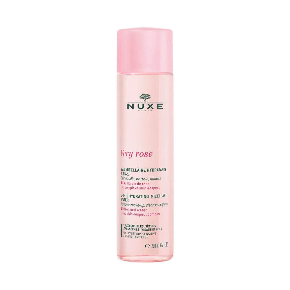 Nuxe Very Rose Eau Micellaire Hydratante 3-en-1 200ml - Eau Micellaire Démaquille Nettoie Peaux Sèches Nuxe Very Rose Eau Micellaire Hydratante 3-en-1 200ml - Eau Micellaire Démaquille Nettoie Peaux Sèches