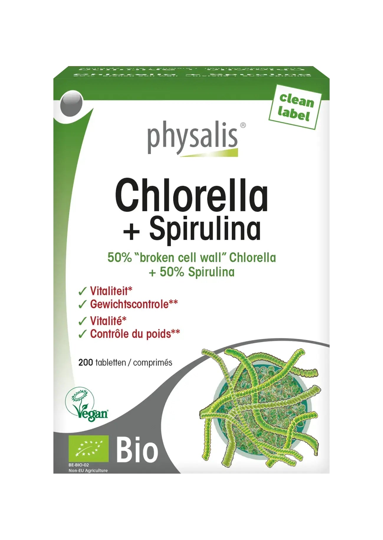 Physalis Chlorella + Spirulina Bio 200 Comprimés Vitalité Détox Poids Physalis Chlorella + Spirulina Bio 200 Comprimés Vitalité Détox Poids