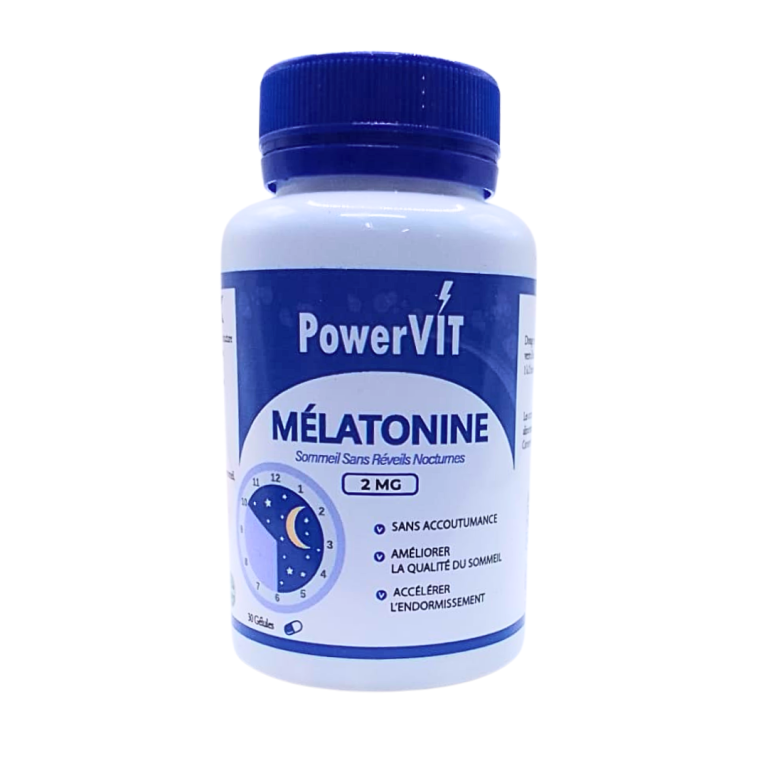 POWERVIT Mélatonine 2mg 30 Gélules Sommeil Réparateur Endormissement Rapide Régulation Cycles Jet Lag
