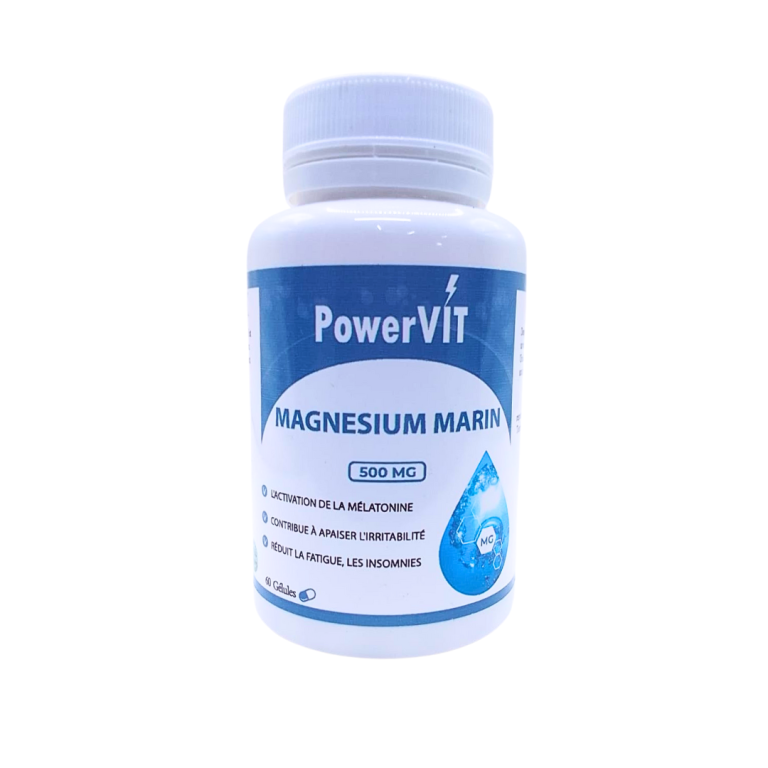 POWERVIT Magnésium Marin 500mg 60 Gélules Anti-Stress Relaxation Sommeil Énergie Muscles Os