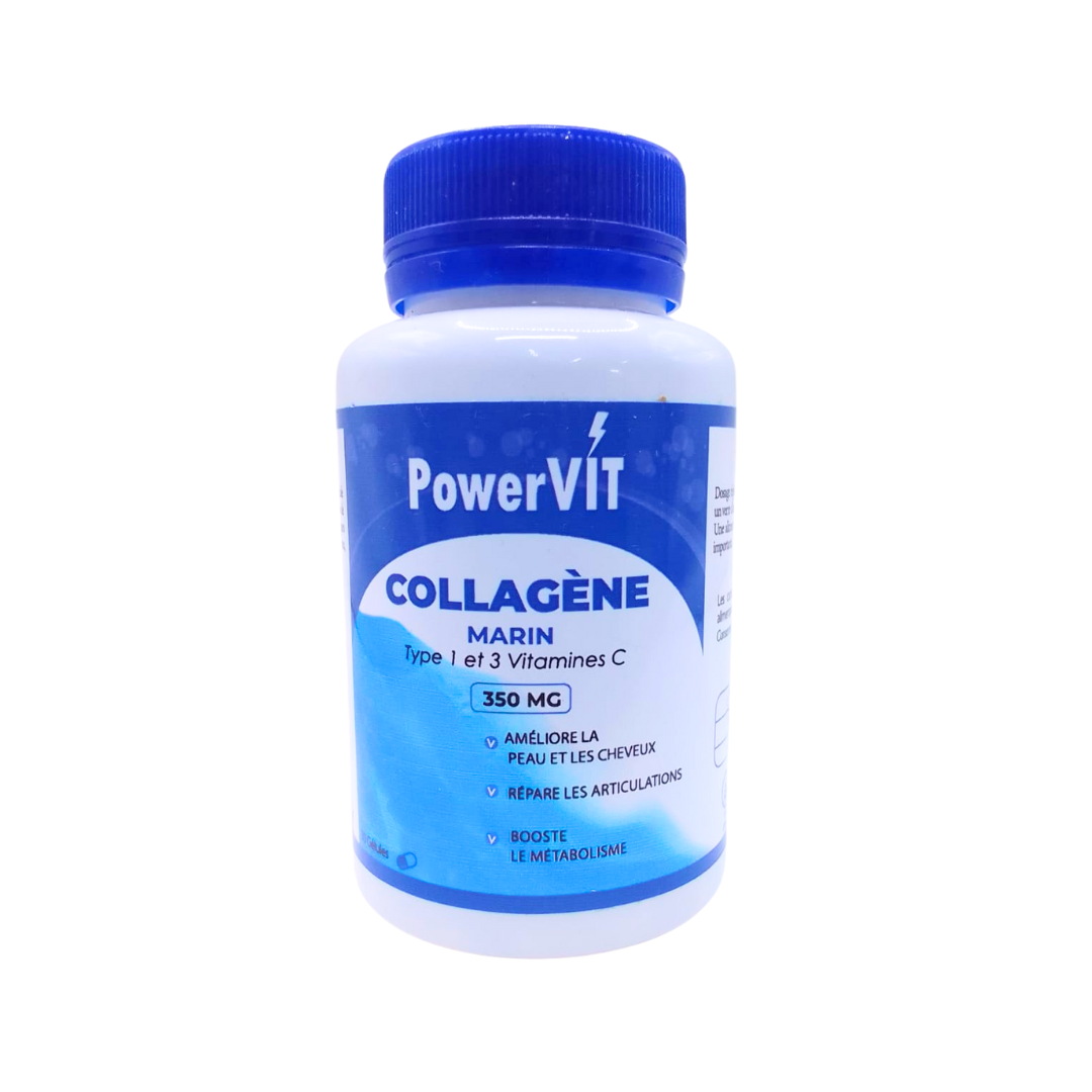 POWERVIT Collagène Marin 350mg 90 Gélules Peau Jeune Anti-Âge Articulations Cheveux Ongles Beauté POWERVIT Collagène Marin 350mg 90 Gélules Peau Jeune Anti-Âge Articulations Cheveux Ongles Beauté